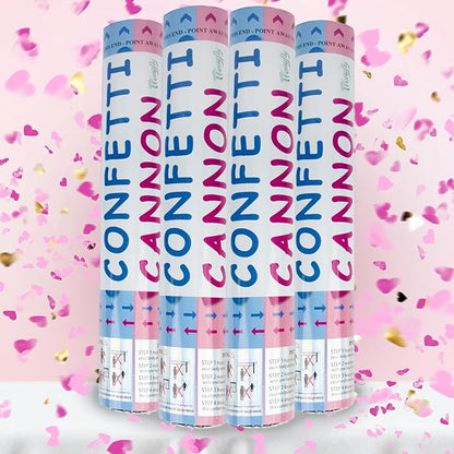 4 Pack Gender Reveal Confetti Cannon, 12 in Pink Heart Shaped Paper Party Poppers Cannons, Confetti Poppers For Baby Boy Girl Gender Reveal Baby Showers (Heart, Pink)