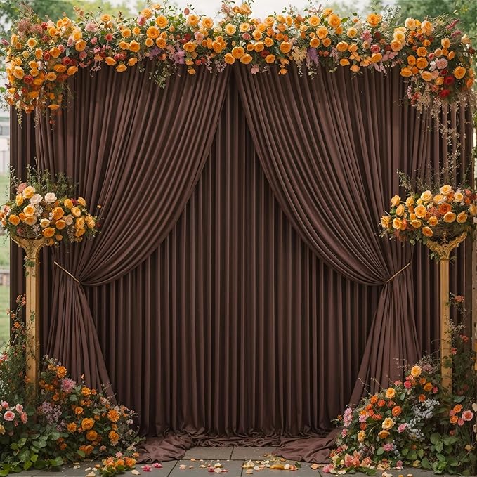 6 Panels Brown Backdrop Curtain for Parties Wedding Wrinkle Free Brown Photo Curtains Backdrop Drapes Fabric Decoration for Birthday Party Baby Shower 30ft(W) x 10ft(H)