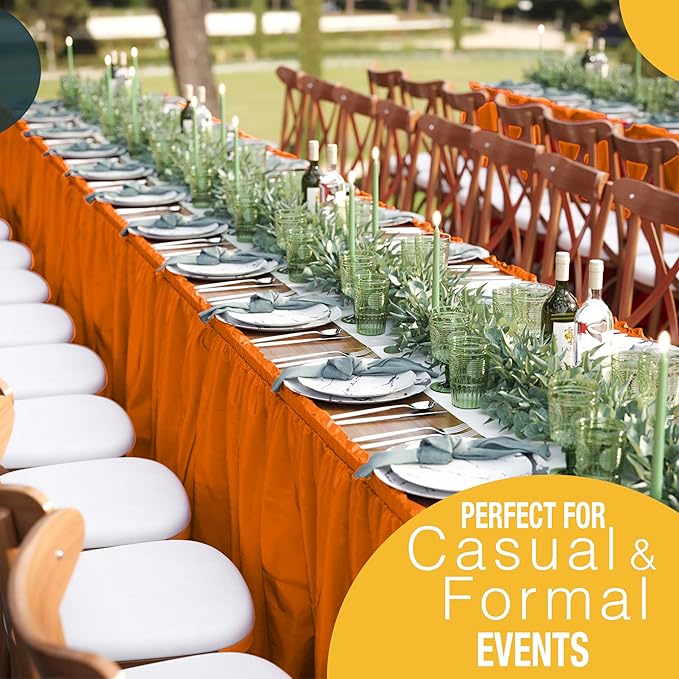 Exquisite Ruffle Table Skirt Orange 6 Pack 14 Ft Long Table Skirts for Rectangle Tables 6ft Plus or Round Tables Skirts with Adhesive Strip for Gender Reveal Decor & Happy Birthday Parties