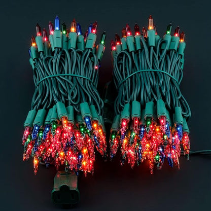 YULETIME 200 Multicolor Christmas Lights, Pack of 2 Strands of 21 ft 100 Count UL Certified Incandescent Mini String Light (Multicolor - Green Wire)