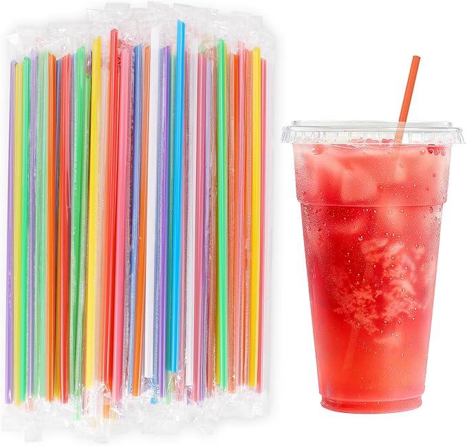 [Individually Wrapped] 1000 Pcs 10.2" Extra Long Colorful Disposable Plastic Straws - 0.23" Diameter Bulk Drinking Straws for Party Restaurant Tumblers Coffee Juice