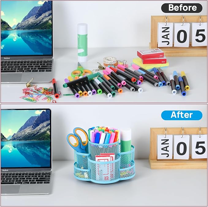 Topwey Pen Holder for Desk, Rotating Pencil Holder, Cup Holder for Desk Office, Pen Organizer (Sky Blue)