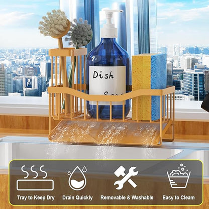 Maifan Sink Caddy Sponge Holder for Kitchen with Brush Holder and Stainless Steel Self Drain Tray, Rustproof Kitchen Sink Organizer for Sponge, Soap Dispenser Storage Accessories