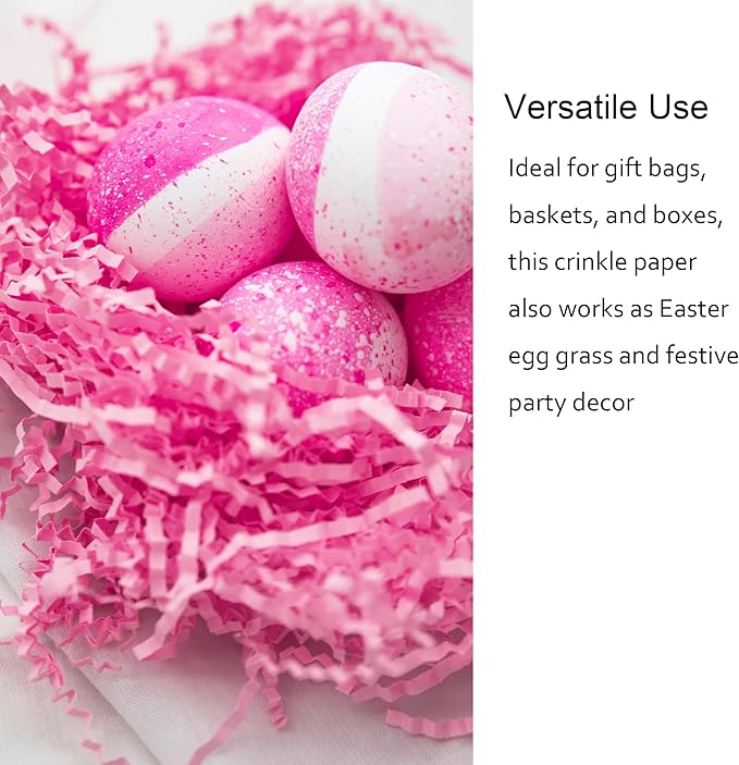 2 LB Pink Crinkle Paper Filler for Gift Baskets Bridesmaid Proposal Box Stuffers