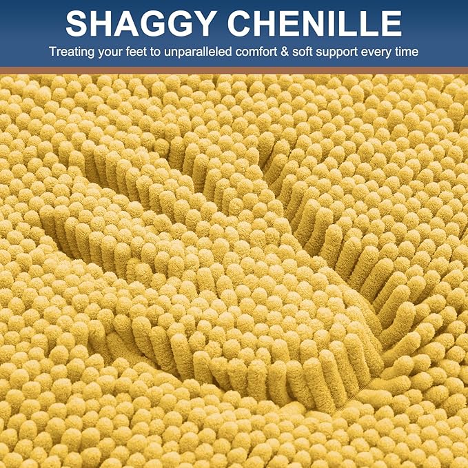 Smiry Luxury Chenille Bathroom Rugs 24x16, Extra Soft and Absorbent Shaggy Bath Mat, Machine Washable, Non-Slip Plush Carpet Runner for Tub, Shower, and Floor, Home Decor Accessories, Yellow