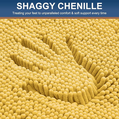 Smiry Luxury Chenille Bathroom Rugs 36x24, Extra Soft and Absorbent Shaggy Bath Mat, Machine Washable, Non-Slip Plush Carpet Runner for Tub, Shower, and Floor, Home Decor Accessories, Yellow