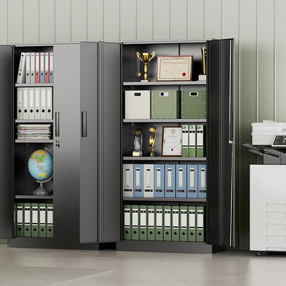 INTERGREAT Metal Storage Cabinet with Lock, 72" H Lockable Metal Storage Cabinet with Locking Doors, Steel Storage Lockers with Adjustable Shelves for Office, Home, Garage, Gym, School (Black)