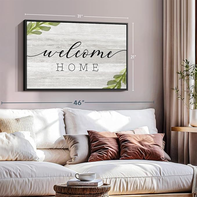 Elephant Stock Rustic Welcome Home Wall Art - Horizontal Floating Framed Canvas - 1-Piece Living Room Wall Decor - Digital Art Inspirational And Typography Canvas Print - Gray and Black Decor for Wall by Natalie Carpentieri - 31" X 21"