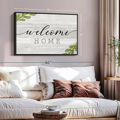 Elephant Stock Rustic Welcome Home Wall Art - Horizontal Floating Framed Canvas - 1-Piece Living Room Wall Decor - Digital Art Inspirational And Typography Canvas Print - Gray and Black Decor for Wall by Natalie Carpentieri - 31" X 21"