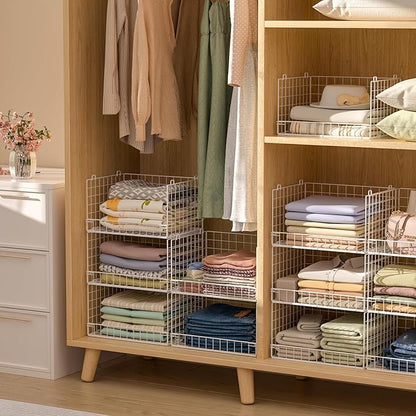 5-Tier Stackable Closet Organizers and Storage Basket - Foldable Closet Shelf Organizer System, Space-Saving Clothes Storage Bins Drawer Organizer for Wardrobe, White (Patent Pending)