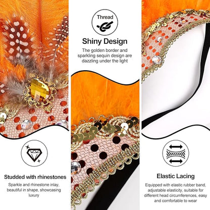 Women's Carnival Feather Headpieces Sequin Headdress for Wedding Masquerade Party Cosplay Feather Headbands
