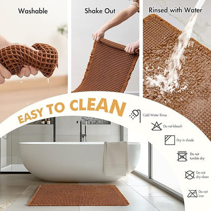 MIULEE Set of 2 Waffle Bathroom Rugs, Fall Boho Bath Rugs Non Slip Washable, Super Absorbent Bath Mats, Ultra Soft Rubber Backed Shower Mats for Bathroom Floor, Tub, Terracotta, 17"x24"+18"x30"
