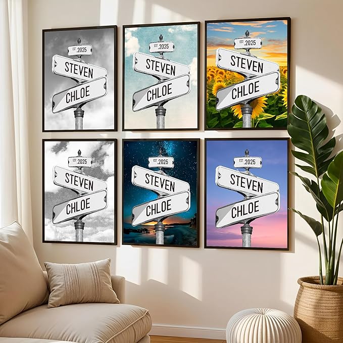 Personalized Vintage Street Sign For Couples, Custom Street Sign Canvas Poster Wall Art With Names, Gift For Valentine