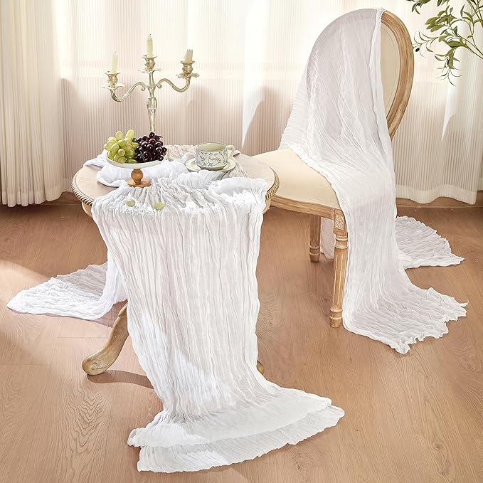 6 Pack Cheesecloth Table Runner 120 Inch Boho Rustic Gauze 10 FT White Cheese Cloths Table Runners Decorations for Spring Summer Birthday Party Baby Shower Wedding Holiday Home Decor