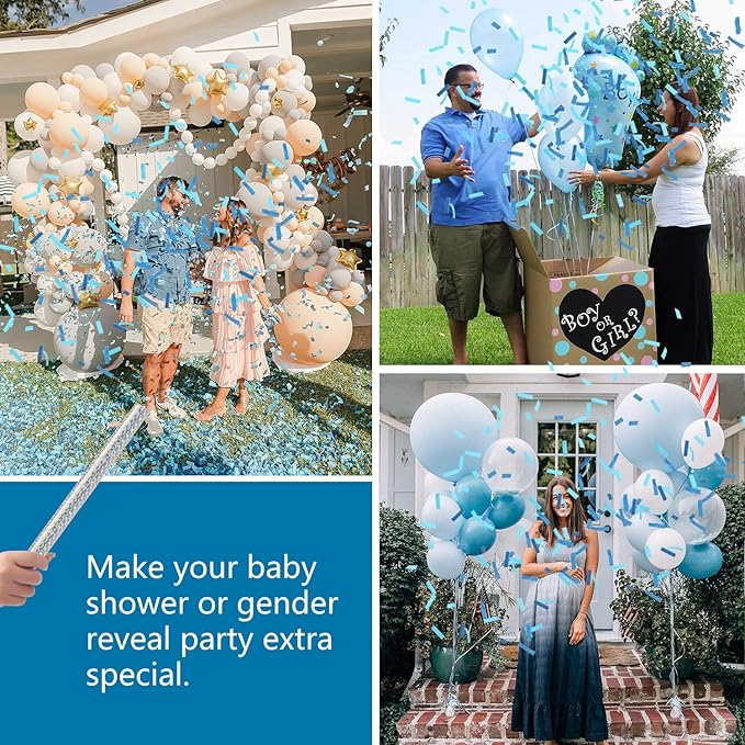 BATTIFE It's a Boy, 12Pack Gender Reveal Confetti Wands, Tissue Paper Confetti Flick Flutter Sticks for Baby Boy Born Shower Party Decorations Supplies, Shoot Poppers, 14inch Blue