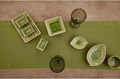 Solino Home Linen Avocado Green Table Runner 72 Inches Long - 100% Pure Linen Hemstitch Table Runner 14 x 72 Inch for Dresser, Dining, Fall, Autumn - Classic Hemstitch