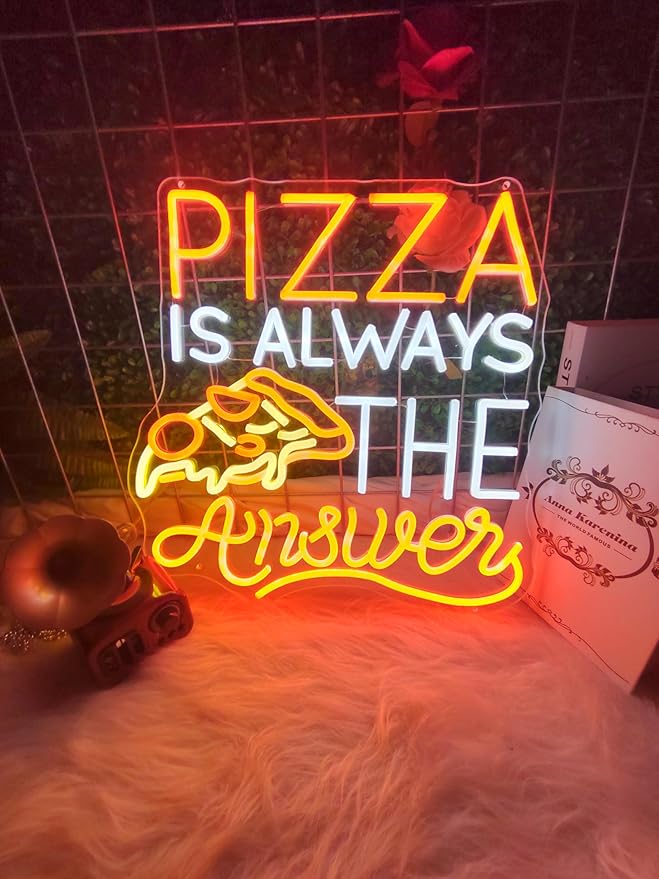 Pizza is Always The Answer Neon Sign, Dimmable LED Neon Light Art Decorative, Pizza Led Light Neon Signs for Wall Decor