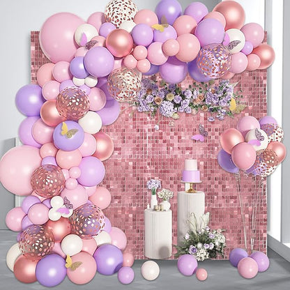 48 PCS Deep Pink Shimmer Wall Backdrop, Square Sequin Photo Backdrops Panel, Glitter Wall Background for Birthdays, Weddings, Halloween, Engagements, Disco Bachelorette Party Decoration (6FTx8FT)