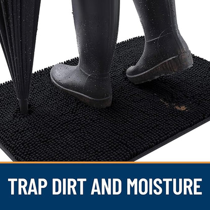 OLANLY Dog Door Mat for Muddy Paws 70x32, Absorbs Moisture and Dirt, Absorbent Non-Slip Washable Doormat, Quick Dry Chenille Mud Mat for Dogs, Entry Indoor Entryway Carpet for Inside Floor, Black