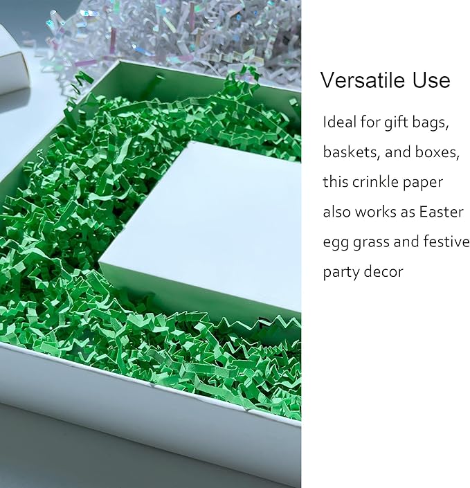 2 LB Green Crinkle Paper Filler for Gift Basket Easter Egg Grass