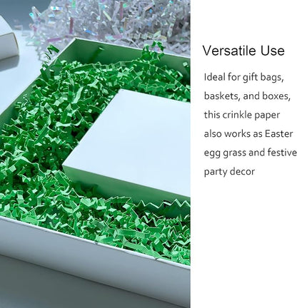 2 LB Green Crinkle Paper Filler for Gift Basket Easter Egg Grass