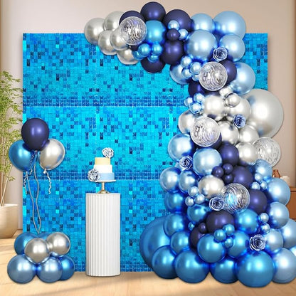 48 PCS Lake Blue Shimmer Wall Backdrop, Laser Square Sequin Photo Backdrops Panel, Glitter Wall Background for Birthdays, Weddings, Halloween, Engagements, Disco Bachelorette Party Decoration (6x8FT)