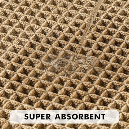 MIULEE Set of 2 Waffle Bathroom Rugs, Boho Bath Rugs Non Slip Washable, Super Absorbent Bath Mats, Ultra Soft Rubber Backed Shower Mats for Bathroom Floor, Tub, Brown, 17"x24"+20"x47"
