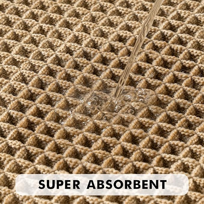 MIULEE Set of 2 Waffle Bathroom Runner Rugs, Boho Bath Rugs Non Slip Washable, Super Absorbent Runner Bath Mats, Rubber Backed Shower Mats for Hallway Bedroom Laundry Room, Brown, 2'x5'(24x60 Inch)