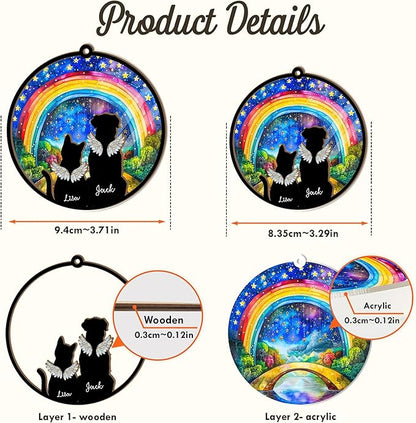Personalized Pet Memorial Suncatcher – Custom Dog & Cat Rainbow Bridge Suncatcher with Name & Breed, Pet Loss Sympathy Gift, Memorial Keepsake for Dog & Cat Lovers (Up to 3 Pets)