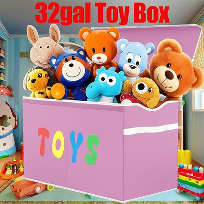 Toy Box Chest, Collapsible Sturdy Storage Bins with Lids, Extra Large Kids Toy Storage Organizer Boxes Bins Baskets for Kids, Boys, Girls, Nursery Room, Playroom, Closet (Classical Pink)