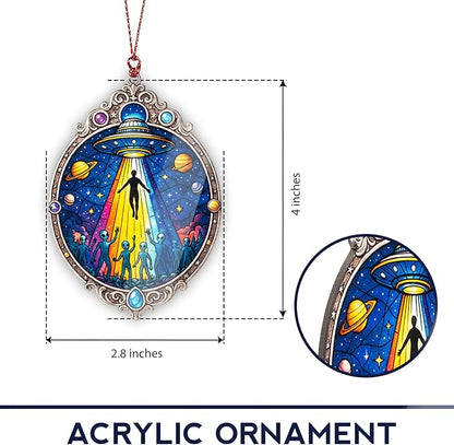 Alien Ornament – UFO Decor | Galaxy Ornament + Sci Fi Keepsake – Space Lover Gift – Alien Christmas Ornament – Suncatcher Effect Window Hanging – Car Hanging Decoration
