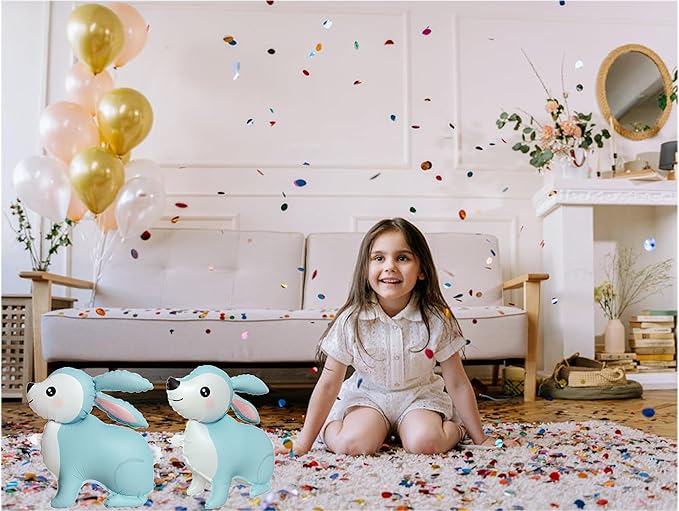 Adorable Woodland Bunny 23" Foil Party Balloons,Light Blue Cartoon Rabbit Balloons Decorations,Animals Theme Birthday Party, Baby Shower, Gender Reveal,Easter,Set of 2