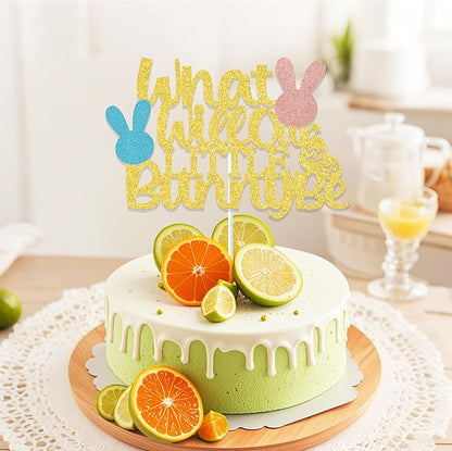 What Will Our Little Bunny Be Cake Topper, Bunny Baby Shower Decorations, Easter Theme General Reveal Party Cake Decoration, A Little Bunny is on the Way Baby Shower Supplies Gold Blue & Rose Gold