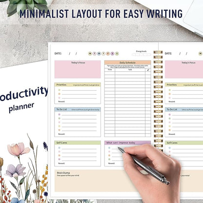 ADHD Daily Planner - Productivity Planner & Undated Task Management Organizer for Neurodivergent Adults, Focused Planners for Men & Women - B5 Blue Flowers