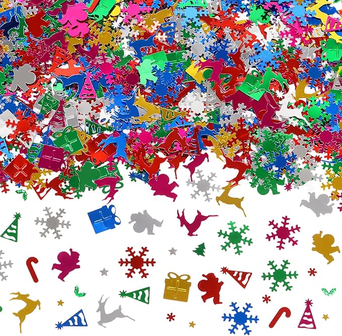 CCINEE Christmas Glitter Confetti Metallic Foil Table Scatters Confetti Snowflake Santa Elk Hat Gift Box Glitter Sequins for Christmas Decorations Party Supplies, 180g