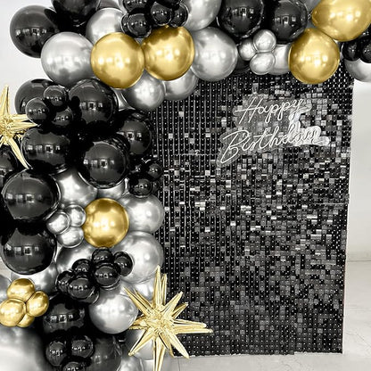 Black Shimmer Wall Backdrop,Shiny Sequins,48 Pcs Sequins Backdrop Decoration Panels,Photo Background Decorations for Birthday Party Wedding Engagement Anniversary Graduation Baby Shower