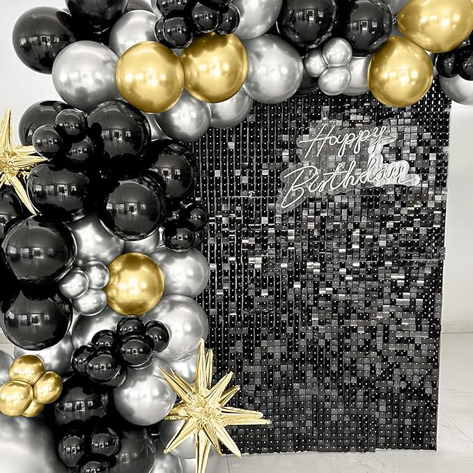 Black Shimmer Wall Backdrop,Shiny Sequins,36 Pcs Sequins Backdrop Decoration Panels,Photo Background Decorations for Birthday Party Wedding Engagement Anniversary Graduation Baby Shower