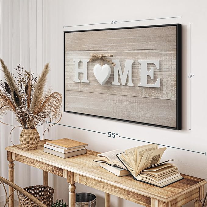 ElephantStock Home Sign Wall Art - Horizontal Floating Framed Canvas - 1-Piece Living Room Wall Decor - Photography Typography Canvas Print - Brown and Beige Decor for Wall - 43" X 29"