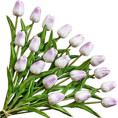 ONLY ART Artificial Light Purple Tulips 20 Pcs – 13.5 Inch PU Faux Flowers with Bendable Stems for Home Décor, Wedding Centerpieces, DIY Floral Arrangements, Table Decorations