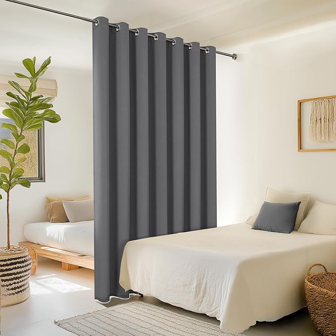 ChrisDowa Room Divider Curtain 108 Inches Long, Wide Blackout Sliding Door Curtain for Bedroom, Room Darkening Privacy Window Drape for Patio Door (1 Panel Set, Grey, 100 x 108 Inch)