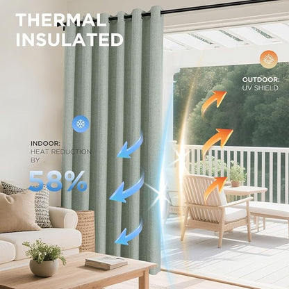 Joydeco Sage Green Blackout Curtains 96 Inches Long, Curtains 96 Inch Length 1 Panel for Bedroom, Thermal Insulated Linen Black Out Curtains with Grommets(100x96, Sage Green)
