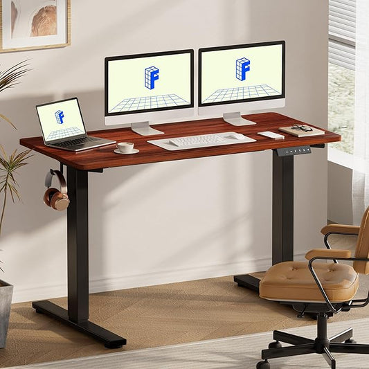 FLEXISPOT EN1 One-Piece Standing Desk with 1-Inch Thick Desktop, 60"x24" Electric Height Adjustable Desk for Home Office & Multi-Device Workstations, Mahogany