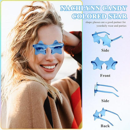 NACHLYNN 36 Pcs Rimless Star Shaped Sunglasses Light Blue Transparent Sunglasses Pentagram Glasses for Party Favor Cosplay