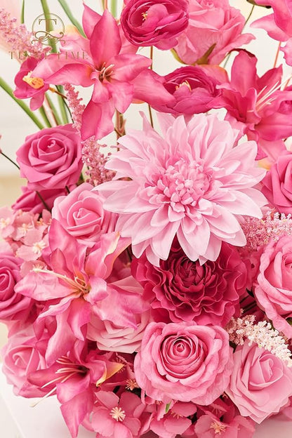 TINGE TIME Free-Standing Artificial Flower Set of 2, Table Centerpiece with Rubber Pad, Silk Fake Flower for Wedding Centerpiece Archway Aisle Welcome Entrance (Hot Pink)