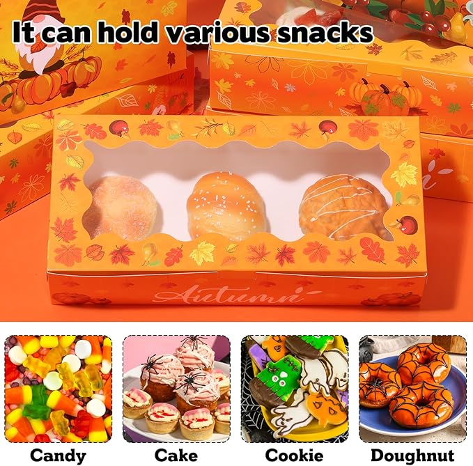 CIEOVO 24 Pcs Fall Cookie Boxes with Window, Autumn Maple Leaf Cookie Gift Cardboard Paper Treat Boxes for Fall Harvest, Wedding Thanksgiving Party Supplies