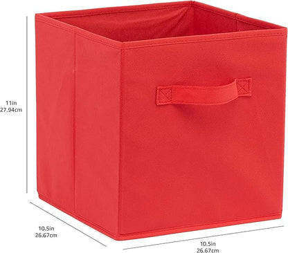 Amazon Basics Collapsible Fabric Storage Bins with Handles, Cube Organizer, Home Organization, 10.5"x10.5"x11", Red, 6-Pack