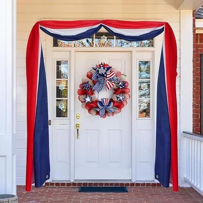 HOOSUN 3 Pack 2x20 Ft Patriotic Bunting American Flags for Outside,Patriotic Decorations Outdoor,USA Flags Presidents Day Decorations,4th of July decor Red White and Blue Banner for Porch