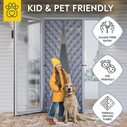 AUGO Thermal Door Curtain - Thermal Door Cover for Winter - Magnetic Thermal Insulated Door Curtain for Winter - Winter Door Insulation - Keeps Warm Air in & Cold Air Out - Home Winterizing Products