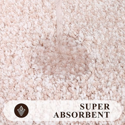Pauwer 3-Piece Bathroom Shower Rug Set with U-Shaped Contour Toilet Mat, Absorbent Microfiber Plush Bath Mats, Non-Slip, Machine Washable Shaggy Bathroom Floor Mats, Dusty Pink