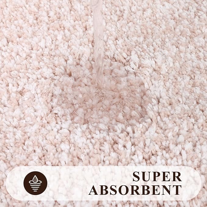 Pauwer 3 Piece Bath Mat Set, Non Slip Plush Rugs, Absorbent Shaggy Set With U-Shaped Contour Toilet Mat for Bathroom, Bedroom, Living Room - Dusty Pink